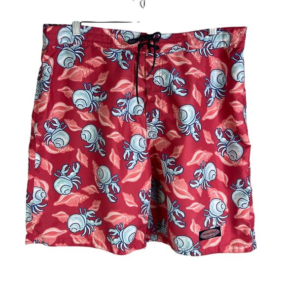 Vineyard Vines Swimming Trunks Mens Large Red Hermit Crab Print Quick Dry Short - Picture 1 of 8